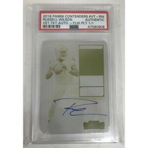 2018 Panini Contenders Russell Wilson Veteran Ticket Auto PSA Printing Plate 1/1